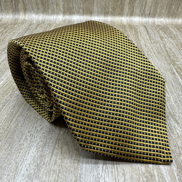 VTG Brooks Brothers Mens Neck Tie Silk Woven Italy USA Yelllow Black Geometric - Picture 2 of 7